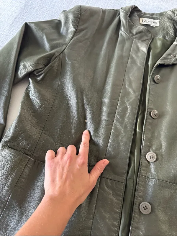 Bagatelle Olive Green Long Leather Jacket, size 14 - Image 14