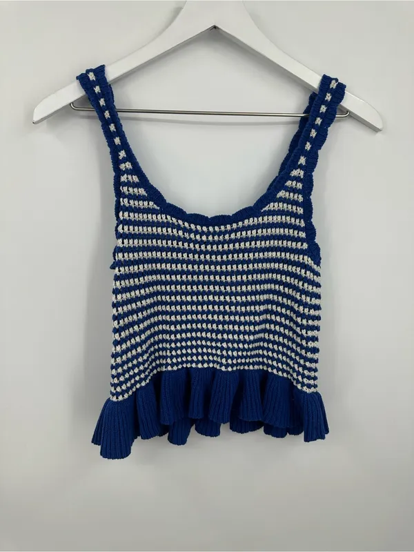 American Eagle Blue Crochet Tank Top Size Small Boho - Image 3