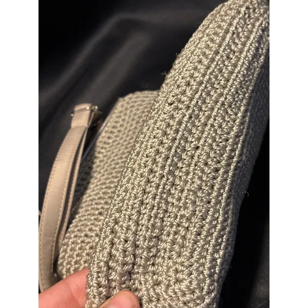 Vintage Style‎ Crochet Kiss Lock Crossbody Bag Taupe Knit Silver Hardware - Image 10