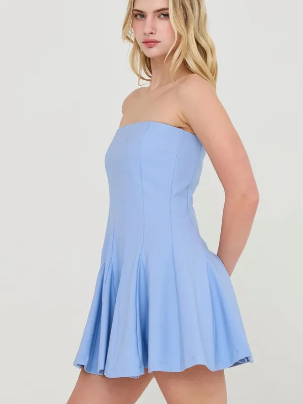 HYFVE Baby Blue Godet Strapless Skort Dress with Built-In Shorts – Small - Image 2