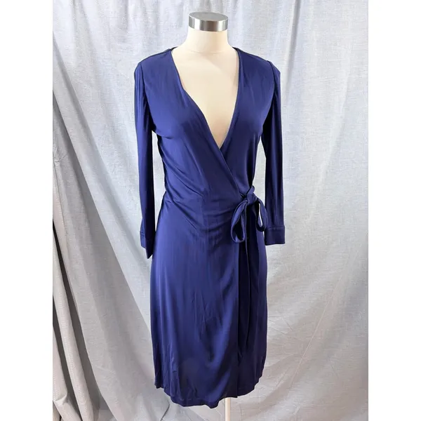 Diane von Furstenberg Navy Julian Wrap Dress 2 Long‎ Sleeve Office Classic DVF - Image 2