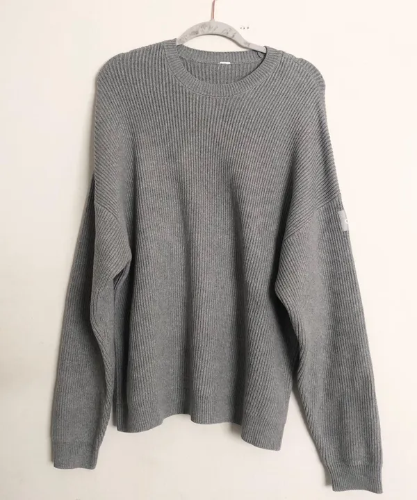 Alo Yoga Domain Rib Knit Crew Sweater Athletic Heather Grey M - Image 4