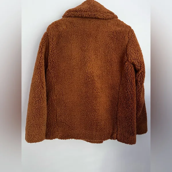 Free People Sherpa Teddy Pea Coat Oversized Burnt Orange Brown Jacket Cozy XS - Image 4
