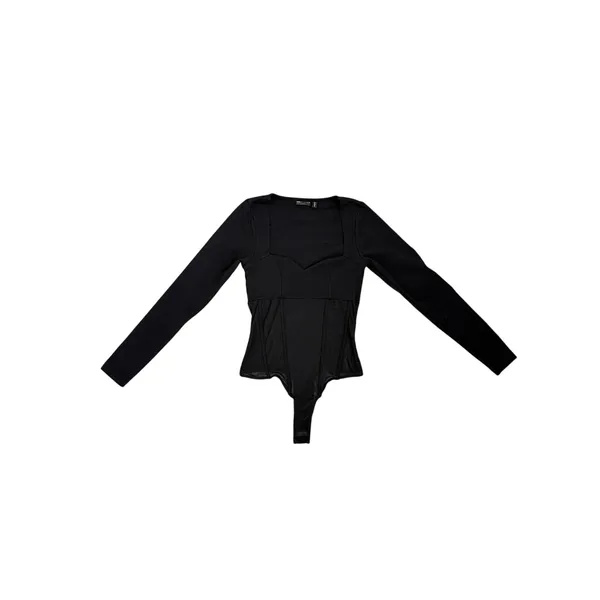 ASOS DESIGN Corset Style Sweetheart Neck Mesh Bodysuit Black Size 4 - Image 4