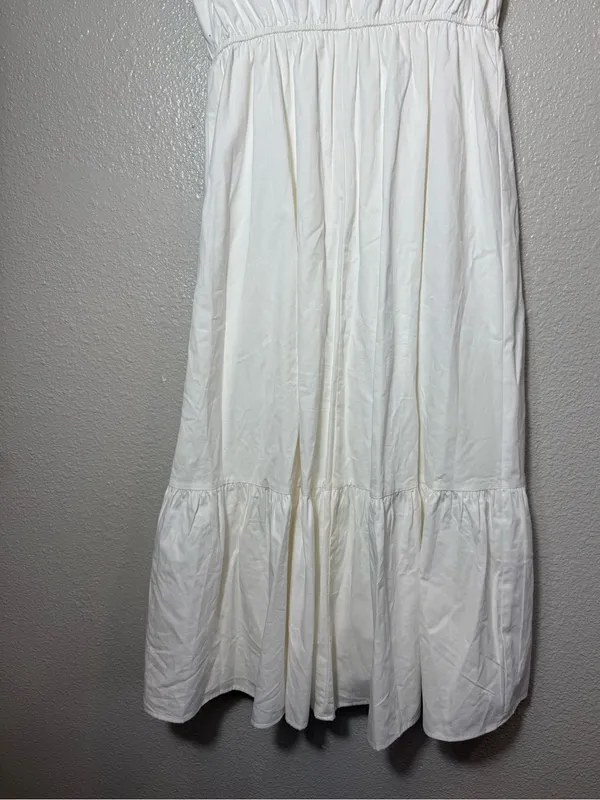 TCEC White‎ Cotton Shirt Dress Womens Small Sleeveless Tiered Midi Maxi - Image 7