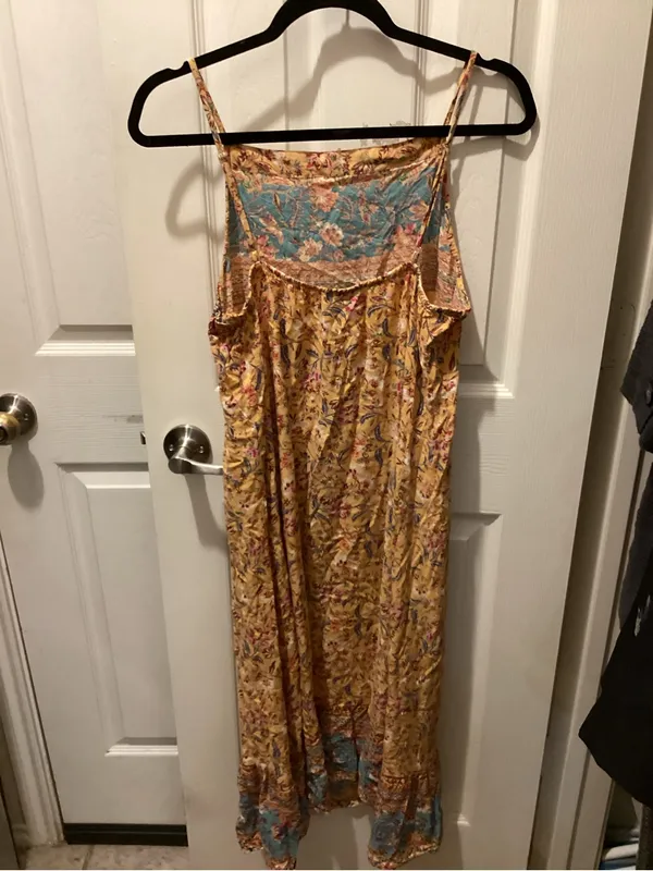 Angie Yellow Floral Midi Dress with Teal Yoke - Image 3
