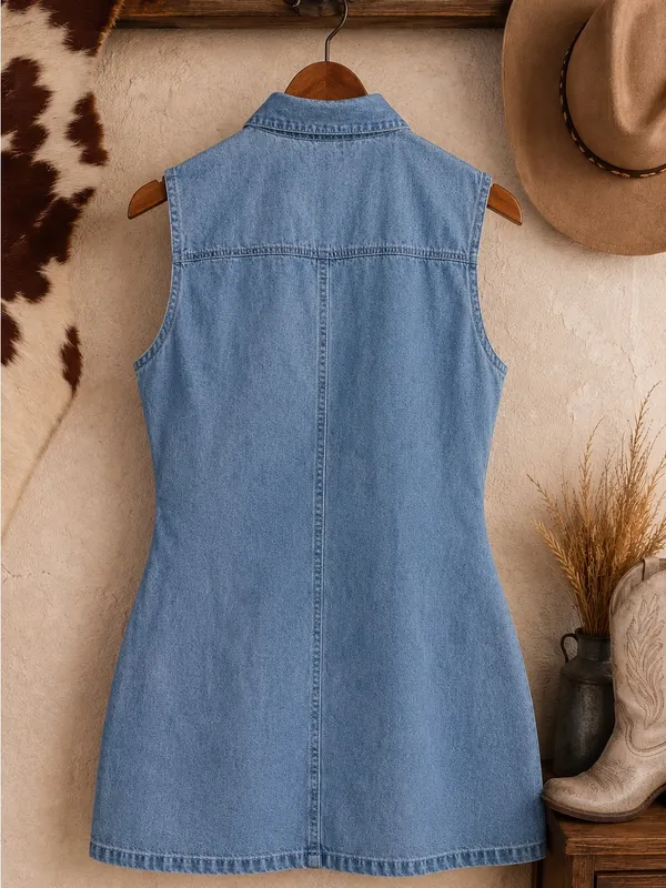 Y2K Denim Mini Dress Sleeveless Button Front Small - Image 7