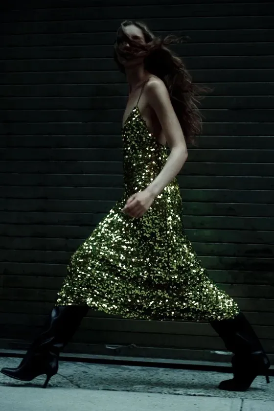 Zara Green Sequin Gown Maxi Dress Holiday Party Evening Festive Christmas - Image 13