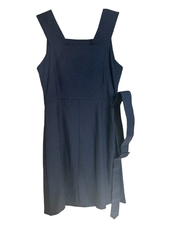 MANGO SUIT Navy Blue Pinstripe‎ Polka Dot Pinafore Sheath Dress With Belt Sz 6 - Image 5