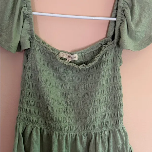 Rewind Olive Green Smocked Peplum Crop Top - Image 5