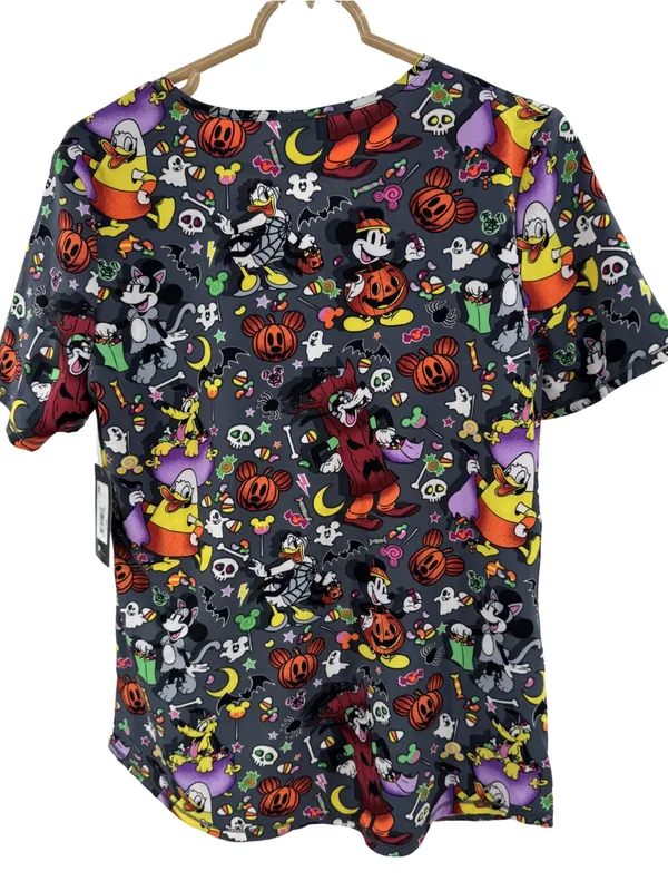 Disney Women’s Multicolor Halloween Print V-neck scrub top Mickey goofy S new - Image 2
