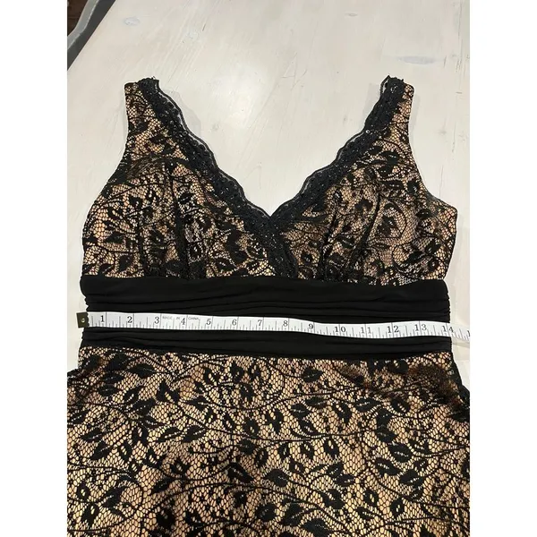 SL Fashions Womens Black Lace Gold Lining Sleeveless A-Line Midi Dress‎ Size 6 - Image 6