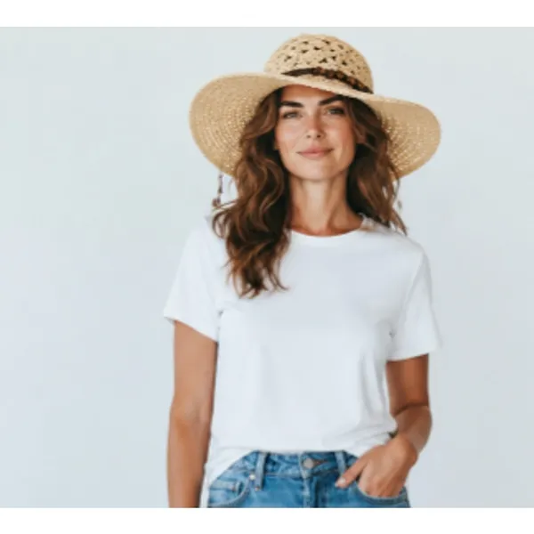 Sun n Sand Crochet Crown Wide Brim Straw Hat with Beads - Image 8