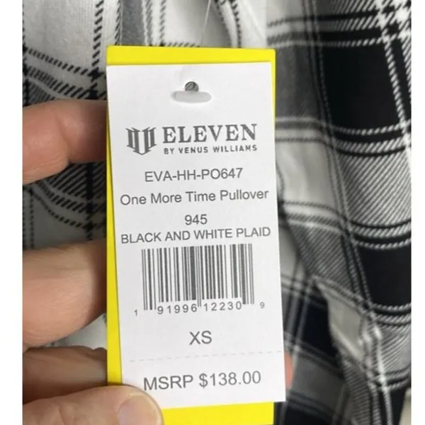 EleVen by Venus Williams Women's One More Time Pullover, B/w Plaid Size XS $138 - Image 5