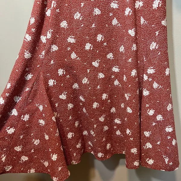 Dizzy Lizzy Rust Floral Polka Dot Puff Sleeve Square Neck Midi Dress Women's M‎ - Image 6