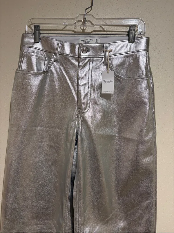 Abercrombie & Fitch LONG The ‘90s Relaxed High Rise Pant Silver Metallic - Image 3