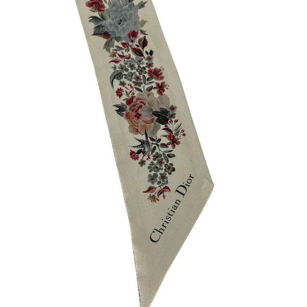 Christian Dior Toile de Jouy‎ Floral Silk Mitzah Scarf Beige Multicolor - Image 9