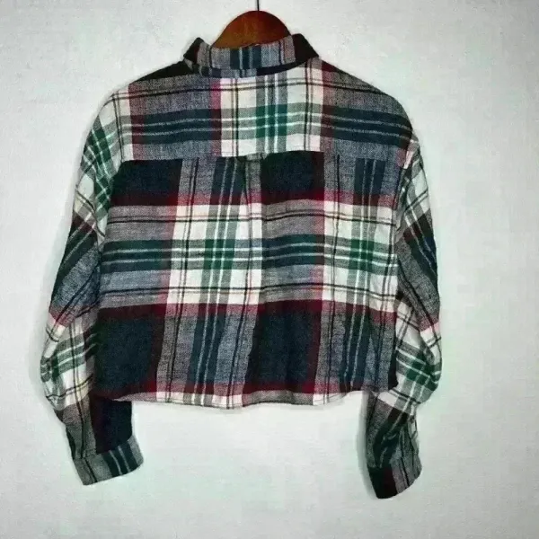 American Eagle Cropped button down flannel‎ shirt plaid Sz M Size M - Image 7