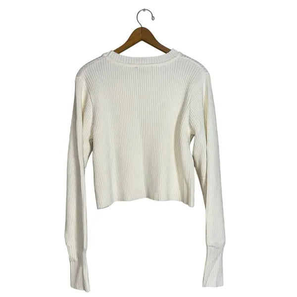 Lulus Womens Ribbed Cropped Knit Sweater Cream White Long Sleeve‎ Size L - Image 4