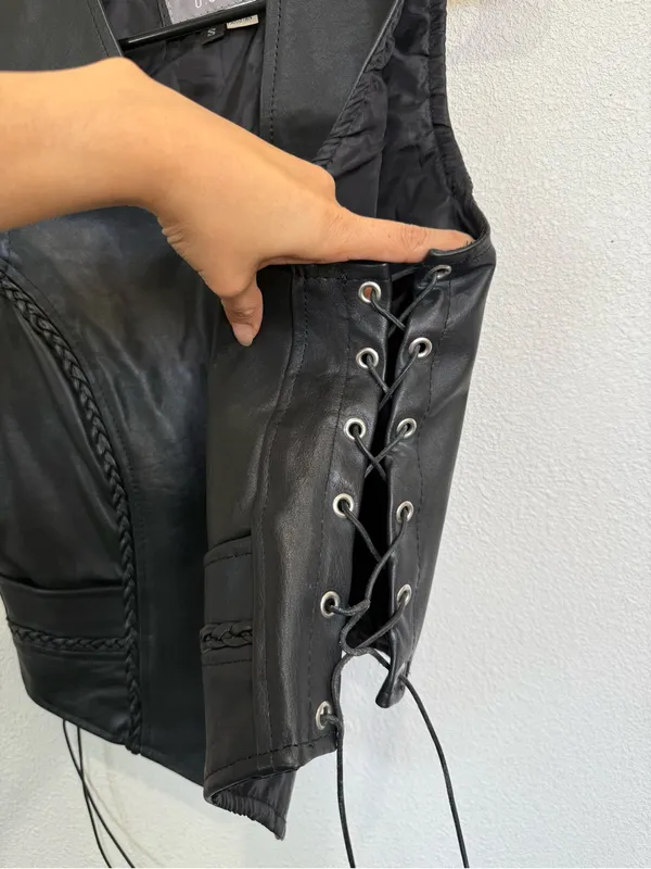 Pro Rider Women’s Black Genuine Leather Motorcycle Biker Vest Lace Up Size S-M - Image 4