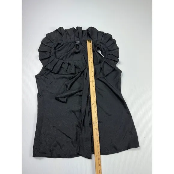 Banana Republic‎ Ruffle Neck Tie Sleeveless Blouse Top Black Petite Size PS - Image 4