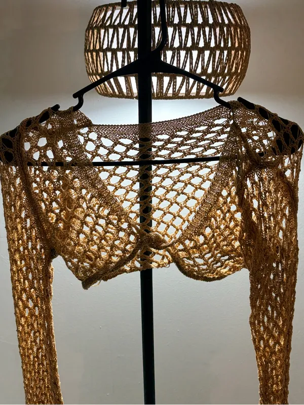 SHEIN Open-Knit Mustard Cropped Shrug - Image 2