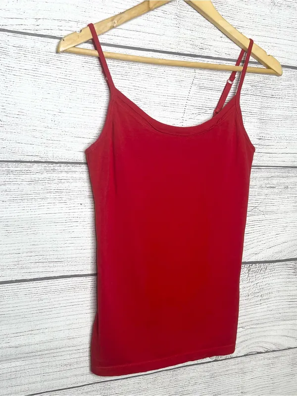 No Boundaries Red Spaghetti Strap Tank Top with Built In Shelf Bra Size Medium - Image 2