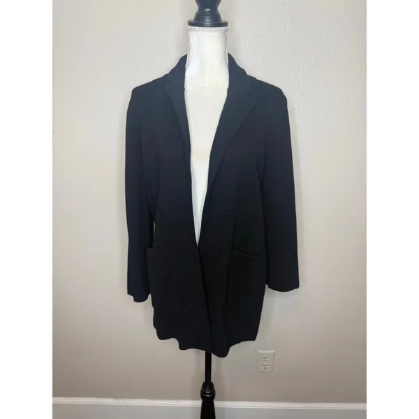 J. CREW Women's M Eloise Blazer Cardigan Sweater Black Wool Blend Patch Pockets - Image 8