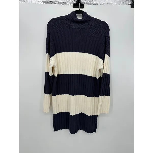 Future Collective Womens Chunky Knit Striped Sweater Dress Sz M Rugby Navy White - Image 2