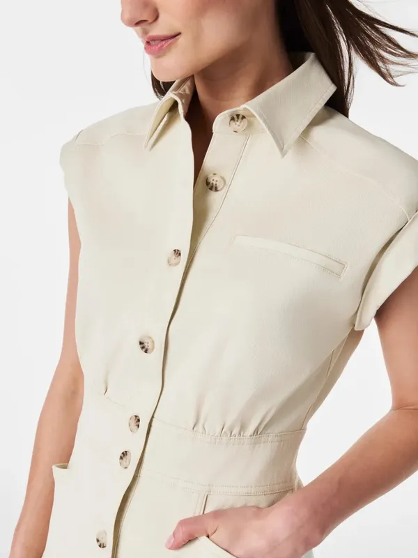 SPANX Stretch Twill‎ Utility Dress Eggshell Button Front Size 1X NEW - Image 11