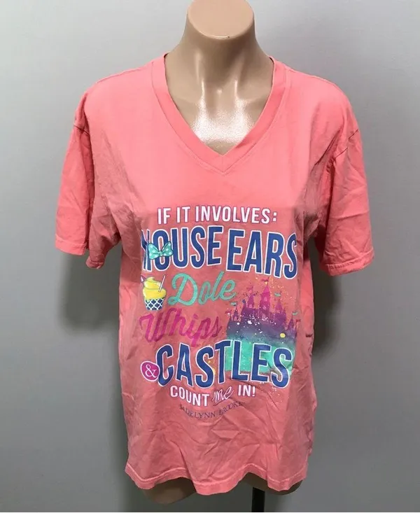 Jadelynn Brooke Disney World T-shirt Mouse Ears Dole Whip Castles Coral Medium - Image 2