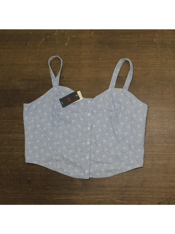 NWT Levi's Adore Bustier Adjustable Strap Shirt Top Blue Indigo Floral Blue XL - Image 2