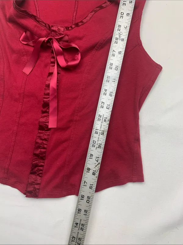 Moda International size large Women's Red Satin-Trim Sleeveless Top corset y2k - Image 6