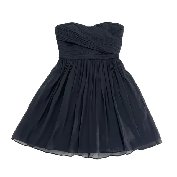 J.Crew Arabelle Strapless‎ Silk Chiffon Dress Navy Blue Size 4 Ruched Cocktail - Image 2