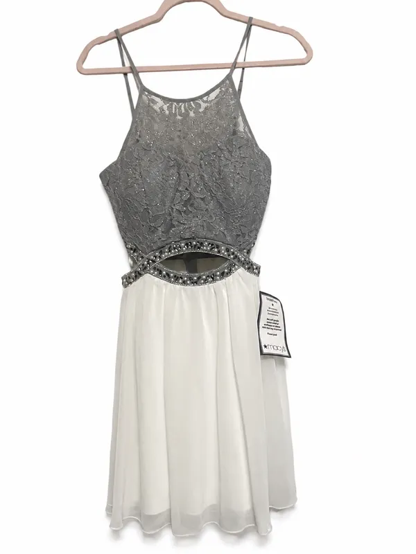 Speechless NWT White Silver Lace Cutout Beaded Homecoming Dress Size 11 - Image 4