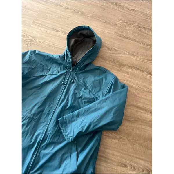 Misty Harbor Rain Coat Jacket Womens Large Teal Hooded Fleece Lined Vinyl Coat - Image 6