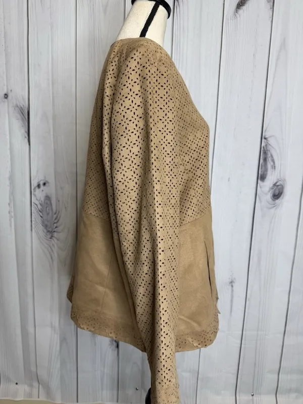 Chicos Jacket Womens Sz 3 XL Tan Leather Suede Full Zip Jacket Laser Cut - Image 8