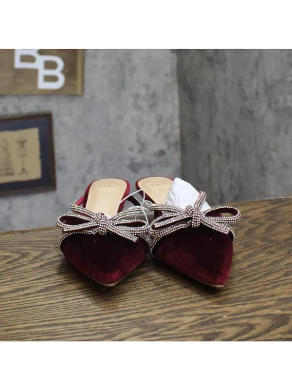 A New Day Womens Gwen Rhinestone Bow Heels 94656736 Burgundy Red 6.5M - Image 3