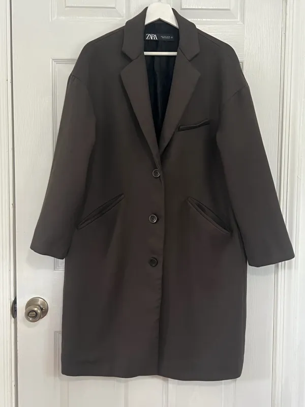 ZARA Brown Oversized Longline Blazer Coat Quiet Luxury Minimalist Old Money Sz S - Image 3