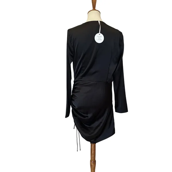 Revolve Black Ruched Mini Dress LARGE Cocktail Cowl Satin More to Come $88 NEW - Image 6