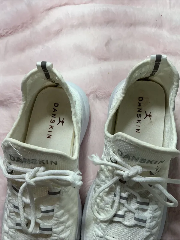 Danskin White Knit Lace-Up Athletic Sneakers with Black Accent b102 - Image 2