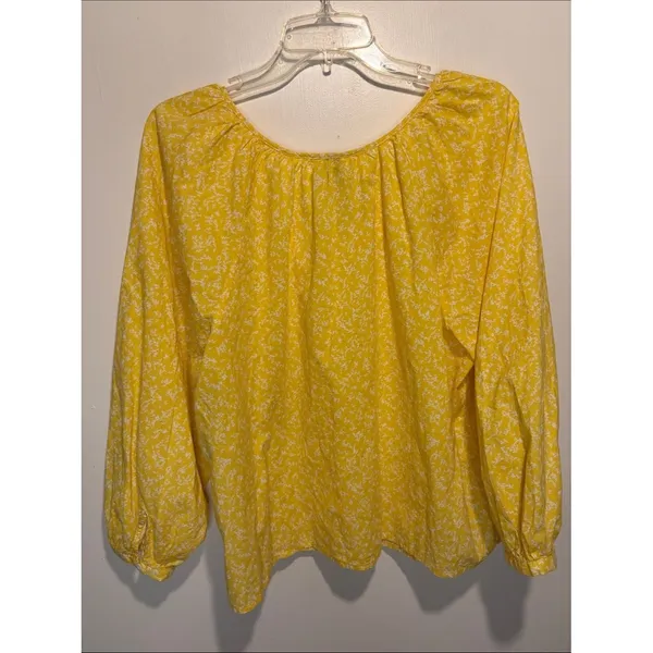 Universal Threads NWT Long Sleeve Cropped Yellow Floral Neck Tie Blouse Size L - Image 4