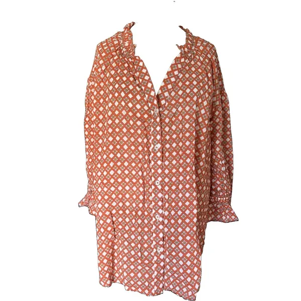Ro's Garden Rachel Shirt XS Orange Abstract Geo Print Cotton Button Front Top - Image 13