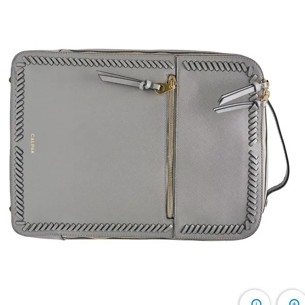 Calpak Gray Leather Backpack with Braided Trim and Gold Accents - Image 2