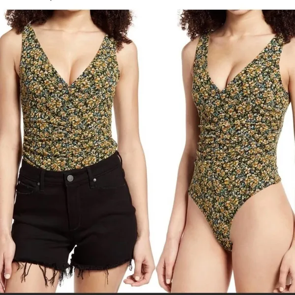 Leith Floral Ruched Sleeveless One-Piece Bodysuit Plus Size 1X 1 Nordstrom v6x - Image 2