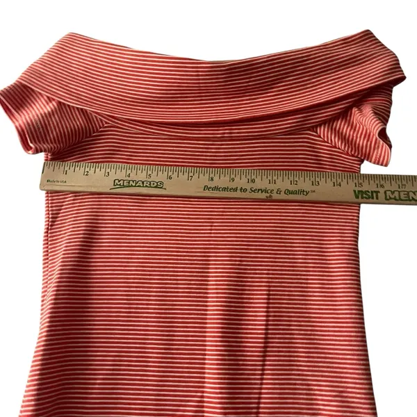 J. Crew Red Coral Striped Off-Shoulder Foldover Blouse Women's‎ XS Cotton Knit - Image 5
