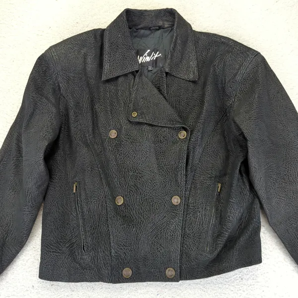 Winlit Women's Leather Jacket L Black Double Breasted‎ Vintage Made in Korea - Image 3