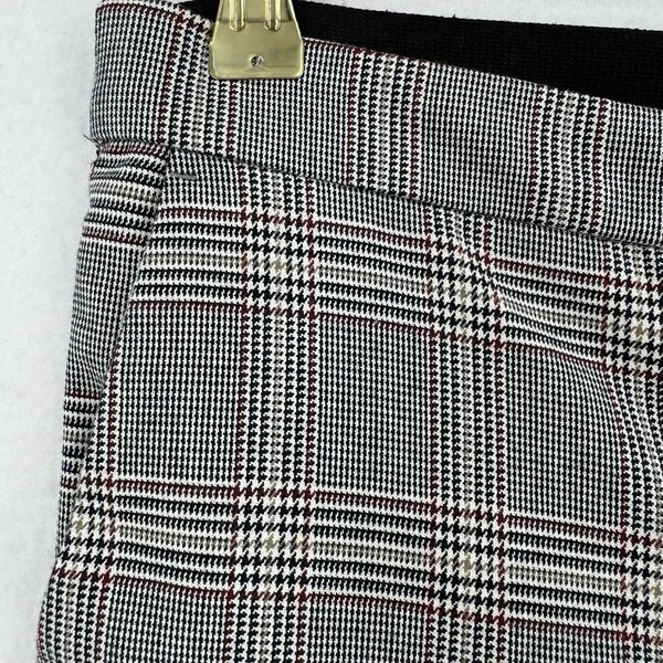 Zara Plaid Trousers Women L Gray Black Burgundy Straight Leg Elastic Waist Zara - Image 5