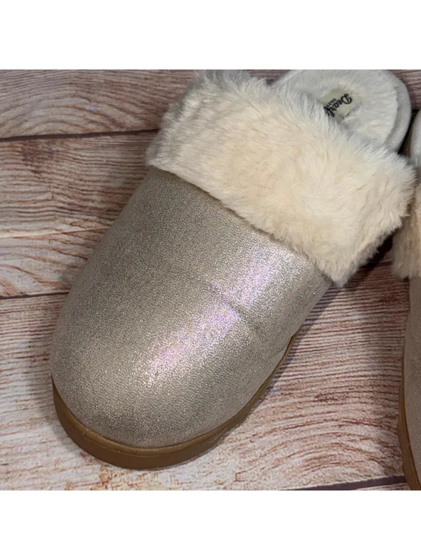 Dearfoams Cozy Comfort Faux Fur Slippers Women’s Large US 9-10 Metallic Beige - Image 2