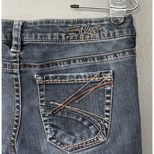 Silver Frances Jeans Size 28 33 Blue Denim Embroidered Pockets Bootcut Low Rise - Image 6